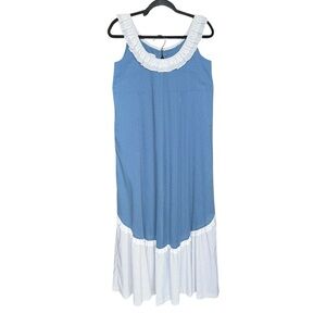 Vintage Hilda Hawaii Muumuu Long Dress Polka Dot Sleeveless Lace Trim Fits 8-10